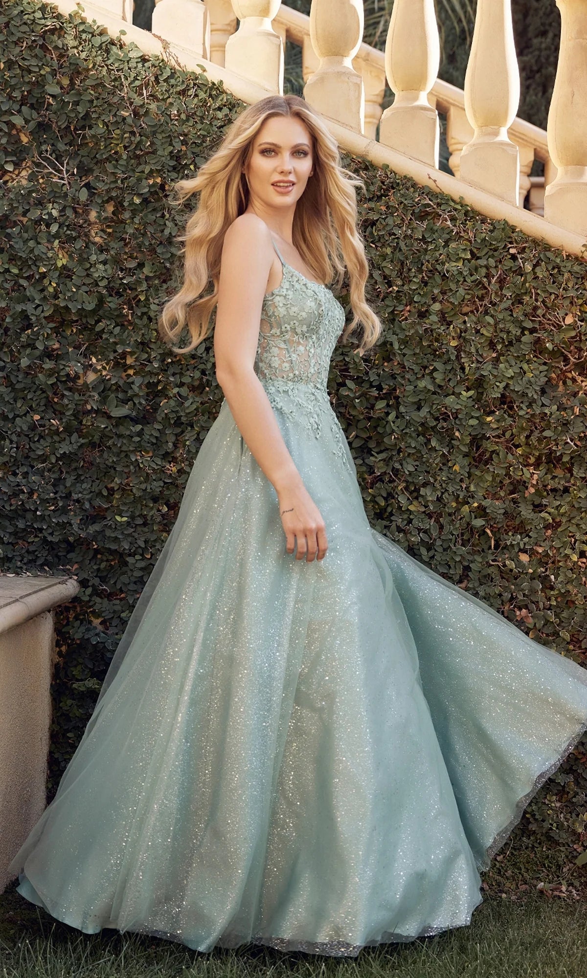 Enchanting A-Line Scoop Neck Sleeveless Glitter Tulle Floor Length Prom Dress