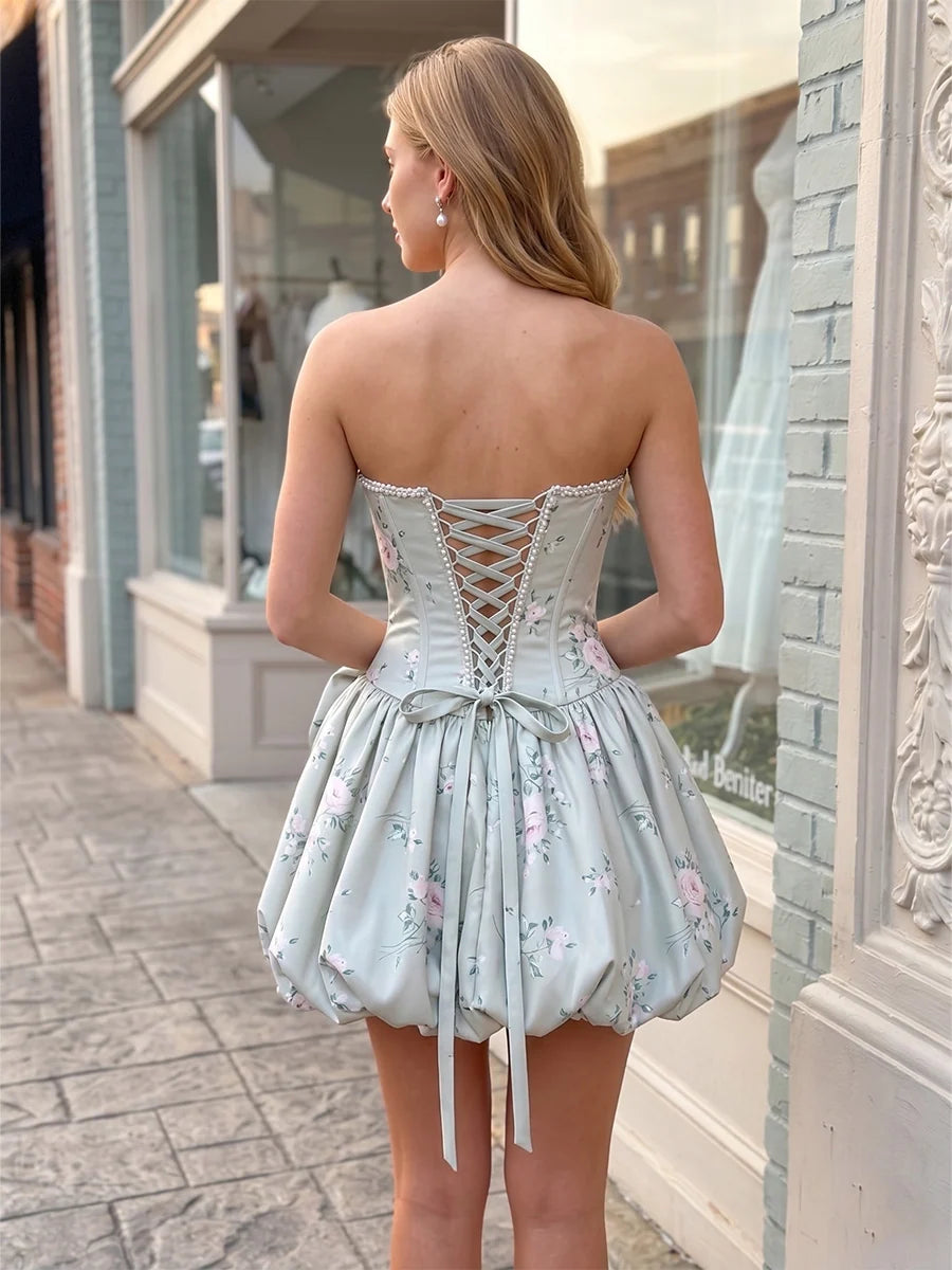 Charming A-Line Strapless Sleeveless Satin Mini Homecoming Dress