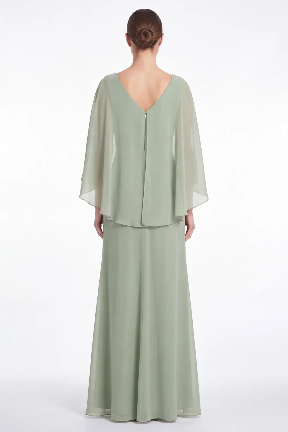 Embellished Chiffon Sheath V-Neck Cape-Sleeve V-Back Floor-Length Mother of the Bride Dress