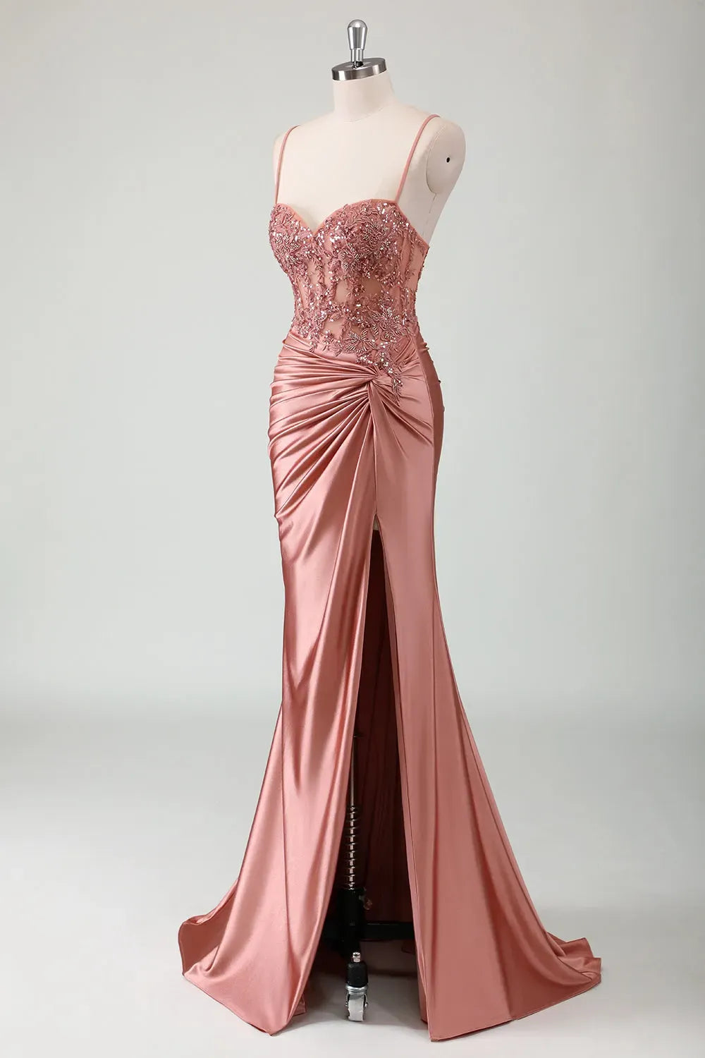 Elegant Sage Green Mermaid Sweetheart Spaghetti-Strap Lace-Up Floor-Length Prom Dress