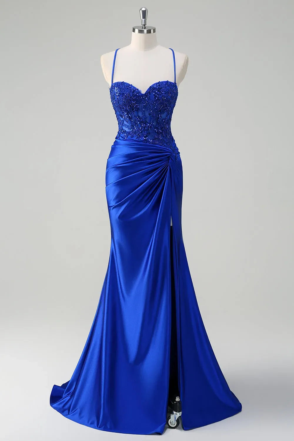Elegant Sage Green Mermaid Sweetheart Spaghetti-Strap Lace-Up Floor-Length Prom Dress
