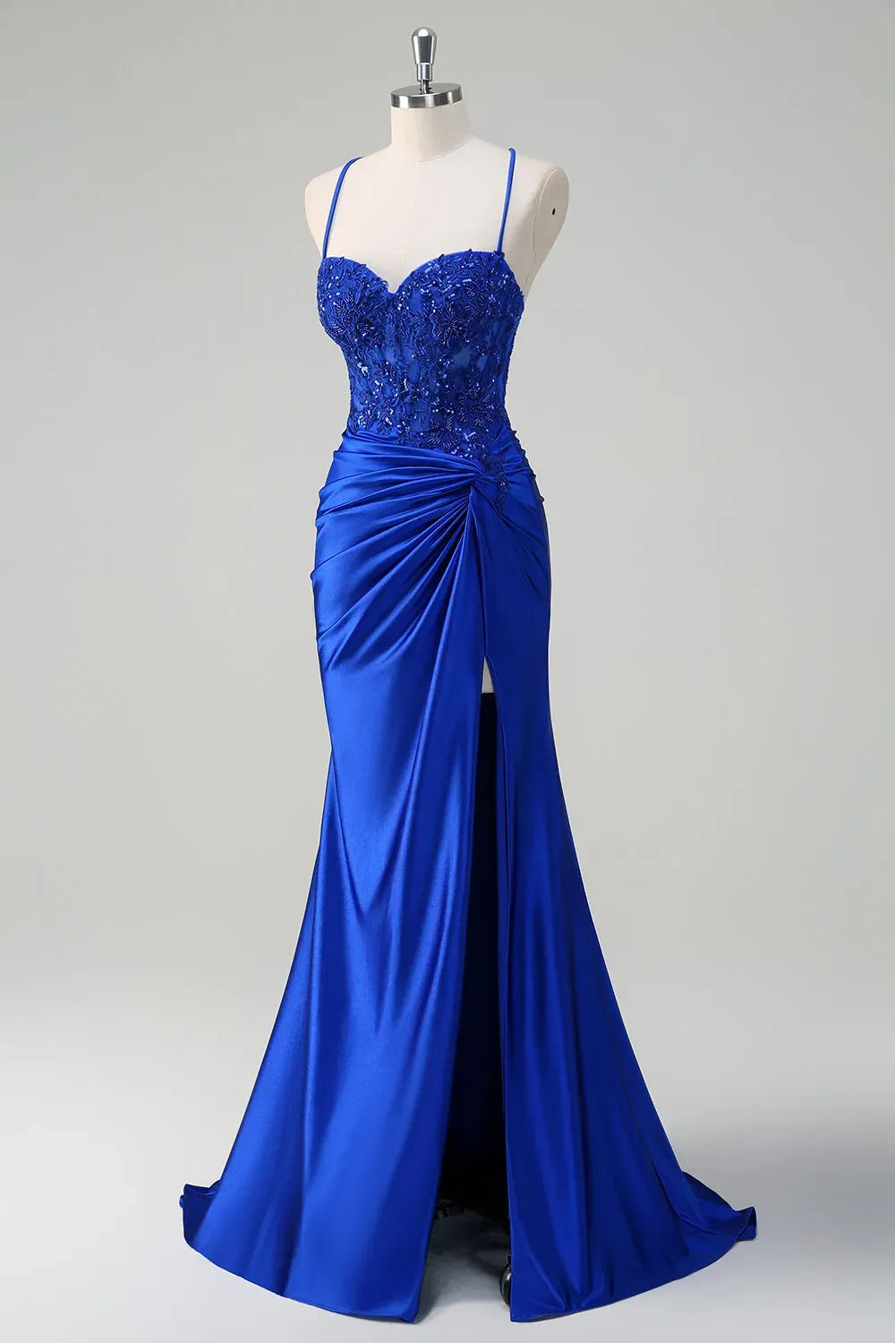 Elegant Sage Green Mermaid Sweetheart Spaghetti-Strap Lace-Up Floor-Length Prom Dress