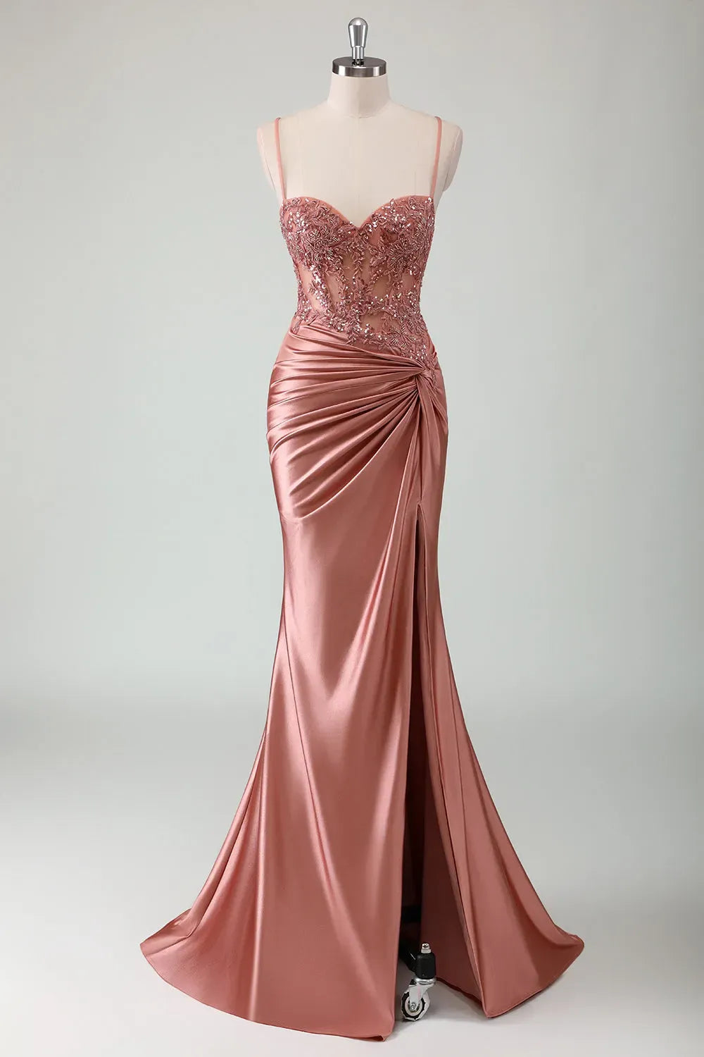 Elegant Sage Green Mermaid Sweetheart Spaghetti-Strap Lace-Up Floor-Length Prom Dress