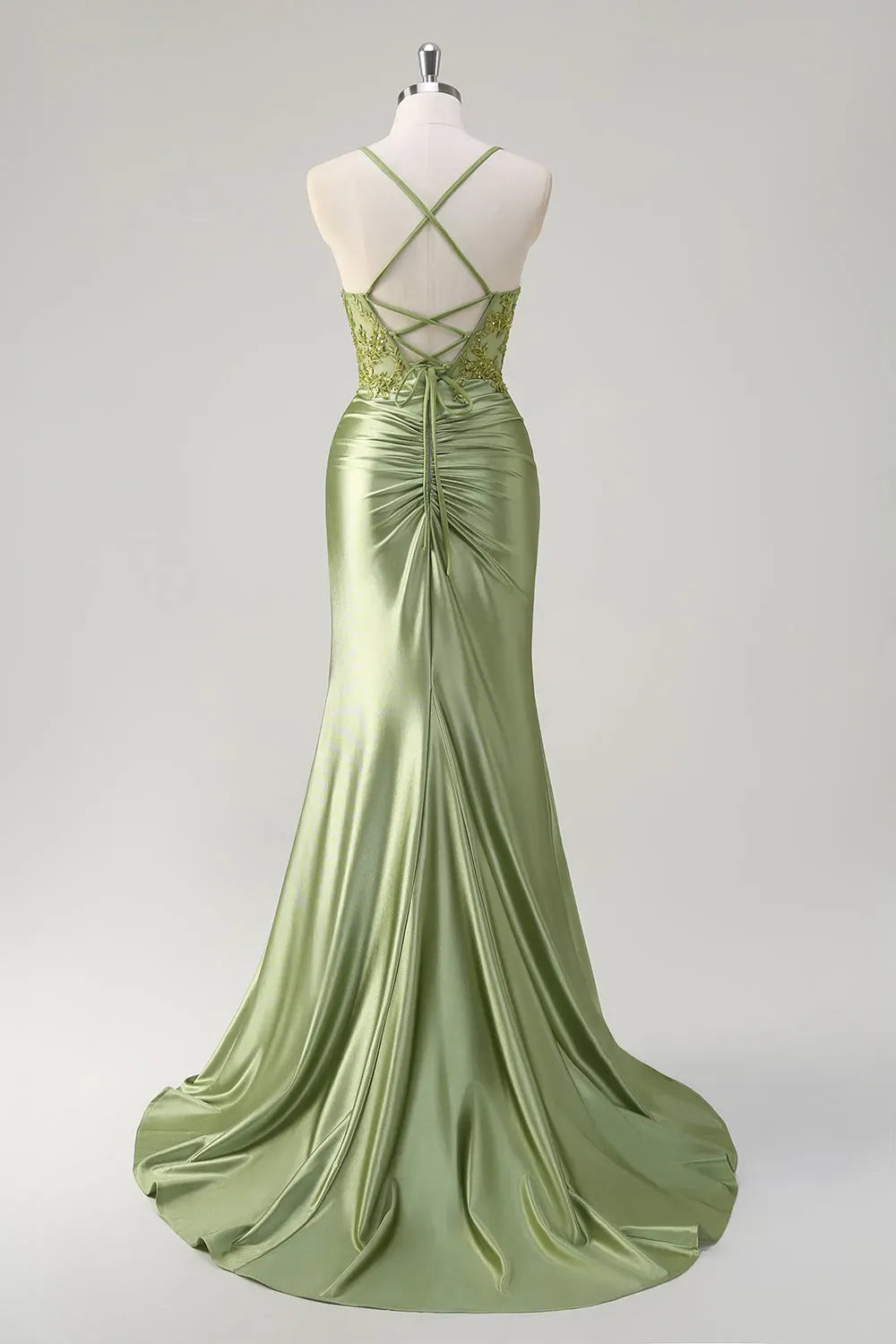 Elegant Sage Green Mermaid Sweetheart Spaghetti-Strap Lace-Up Floor-Length Prom Dress