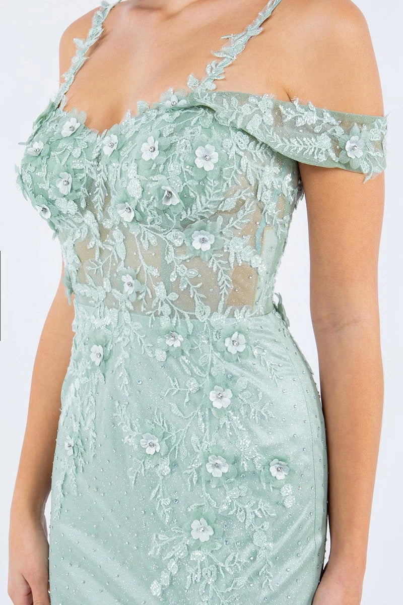 Elegant Sheath Sweetheart Spaghetti-Strap Off-Shoulder Lace-Up Slit Floor-Length Prom Dress