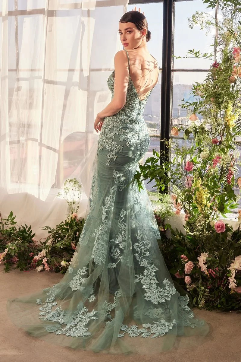 Elegant Mermaid V-Neck Spaghetti Strap Low Back Floor-Length Evening Dress