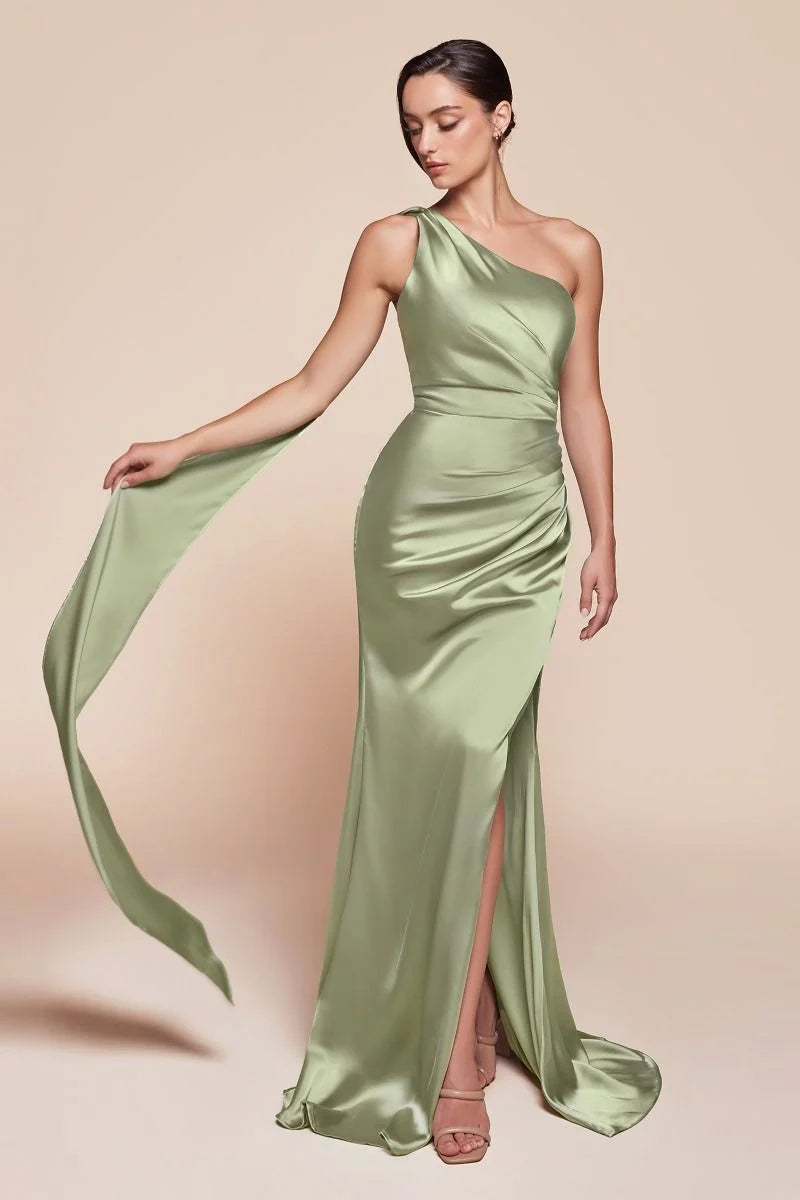 Elegant Sheath One-Shoulder Sleeveless Zip-Back Floor-Length Wedding Guest Dress