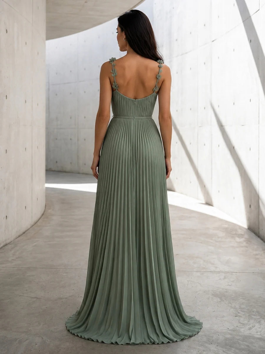 Elegant A-Line Scoop Neck Sleeveless Chiffon Floor Length Evening Dress