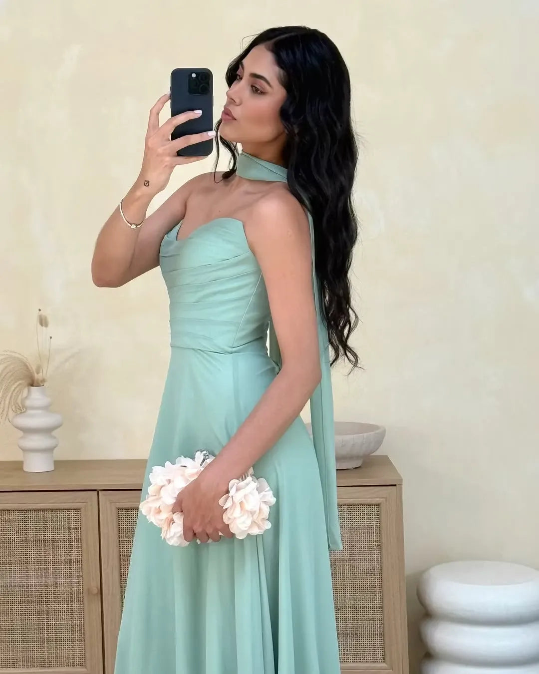 Elegant A-Line Sweetheart Ruched Sleeveless Open-Back Floor-Length Wedding Guest Dress