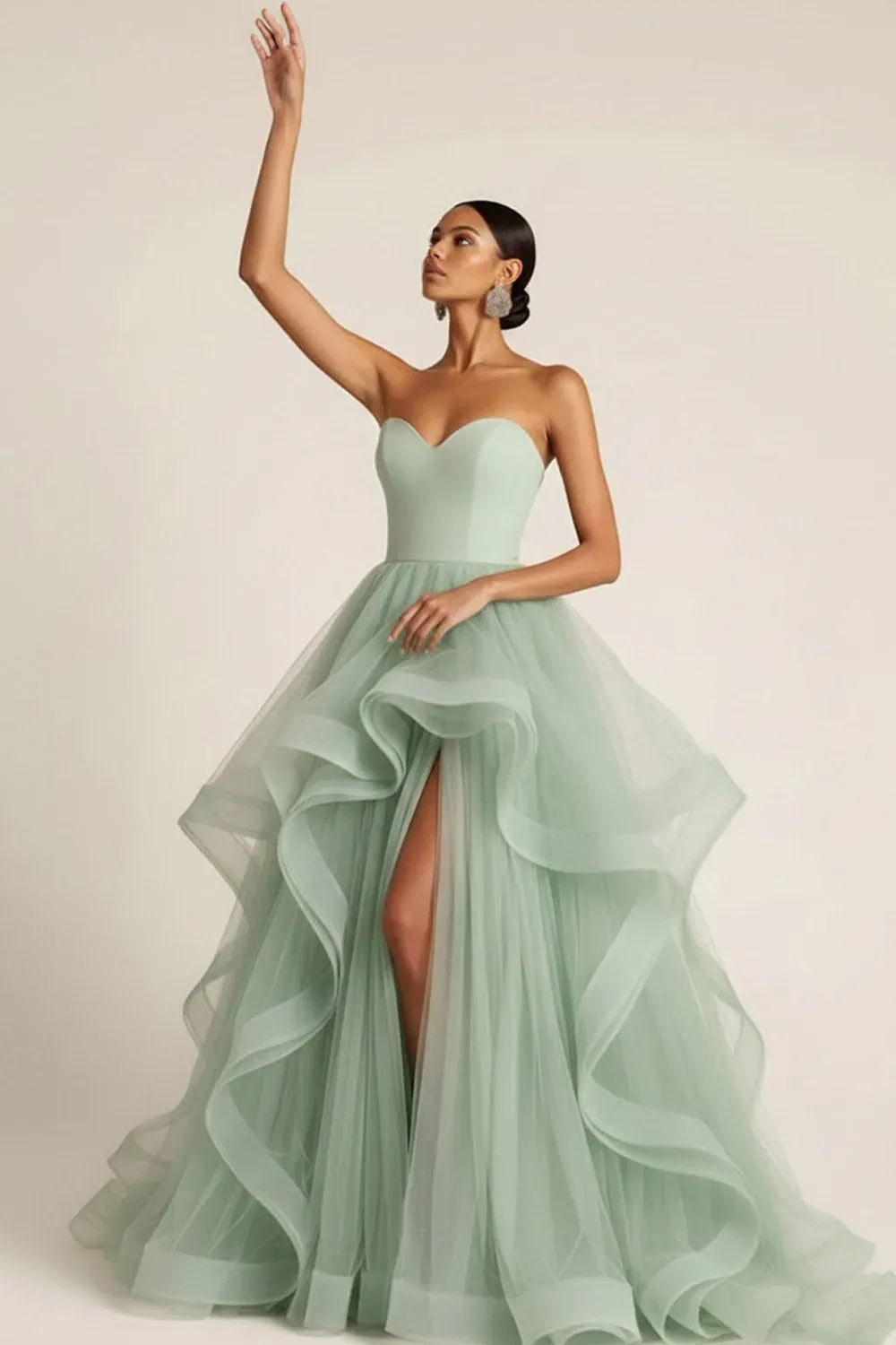 Dreamy Ball Gown Sweetheart Strapless Lace-Up Ruffled Floor-Length Prom Dress