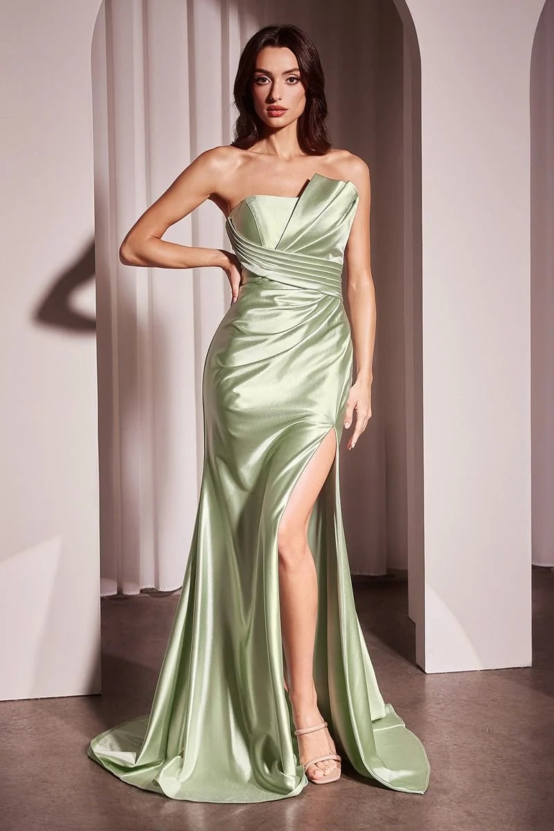 Elegant Satin Mermaid Asymmetric Strapless Zipper Back Floor-Length Prom Dress