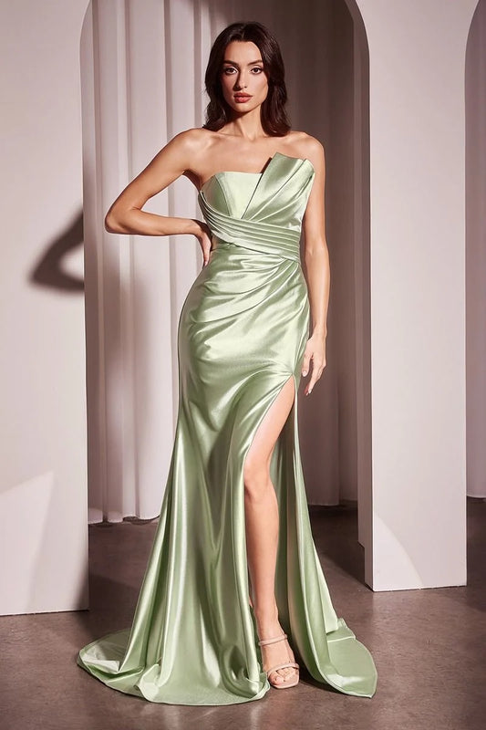 Elegant Satin Mermaid Asymmetric Strapless Zipper Back Floor-Length Prom Dress