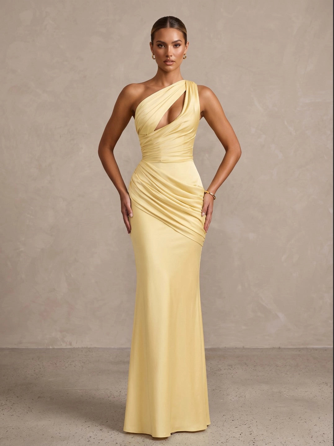 Elegant Sheath One-Shoulder Sleeveless Lace-Up Back Floor-Length Evening Dress