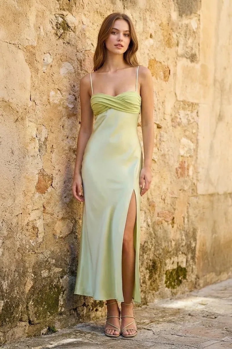 Elegant Satin Sheath Sweetheart Sleeveless Lace-Up Back Floor-Length Prom Dress
