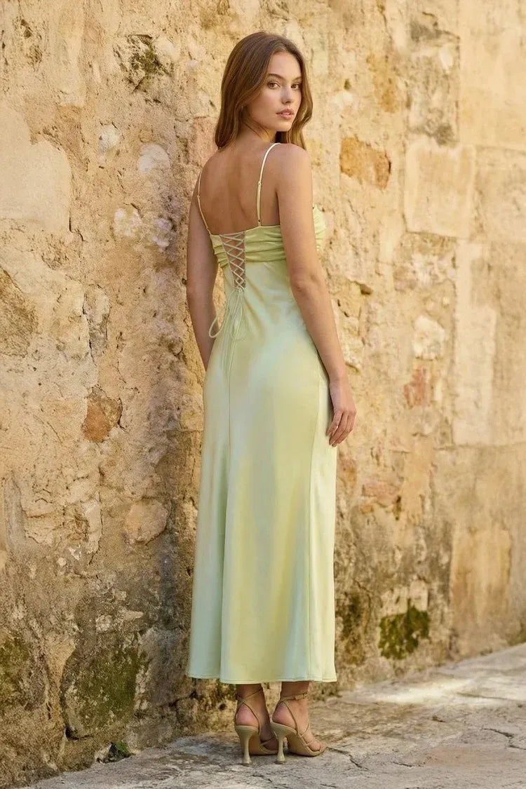 Elegant Satin Sheath Sweetheart Sleeveless Lace-Up Back Floor-Length Prom Dress