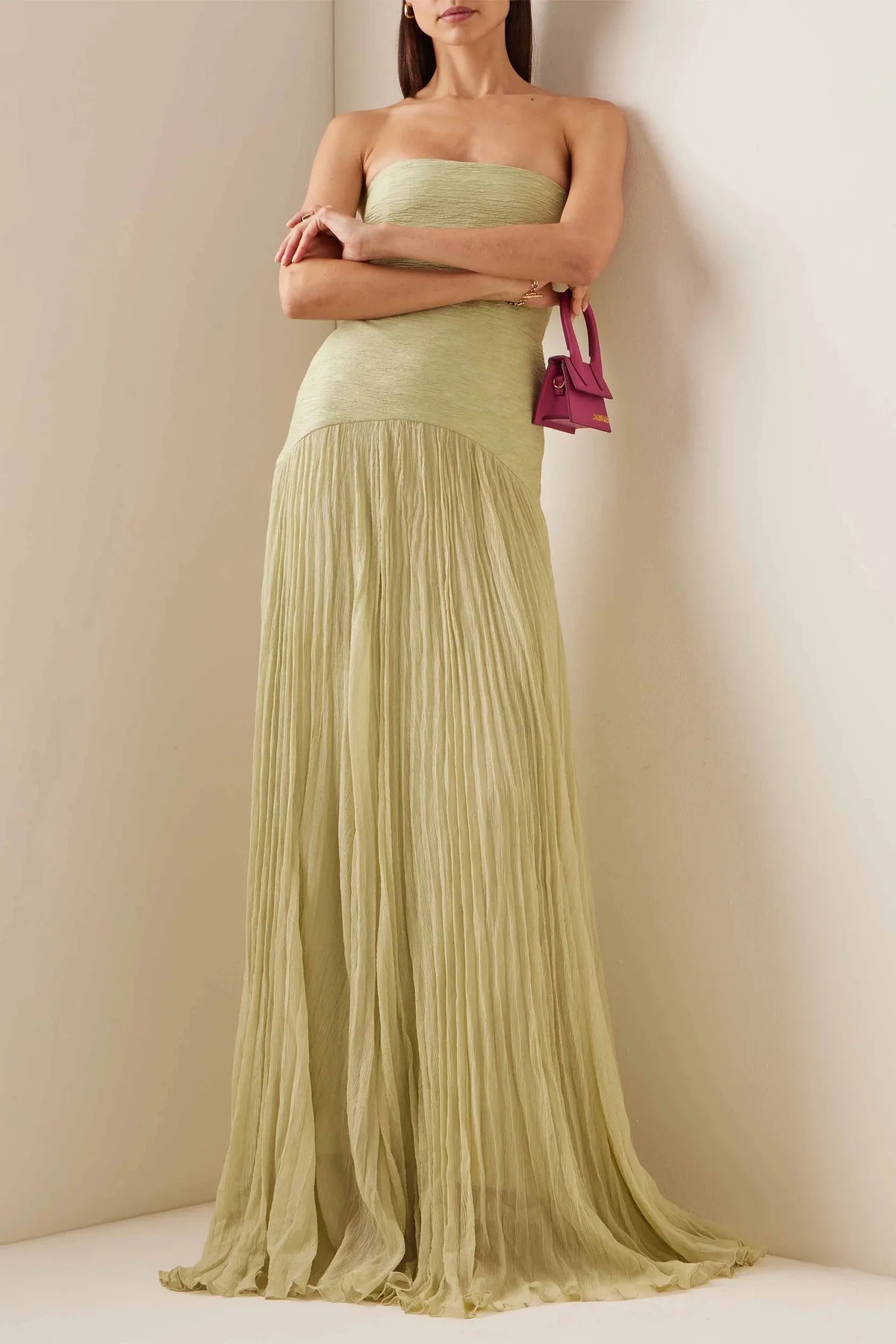 Elegant Column Straight Strapless Zip-Back Pleated Wedding Guest Dress