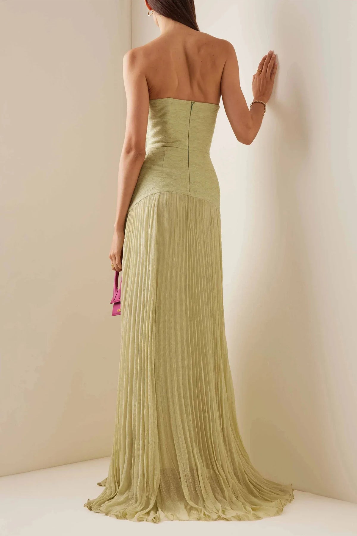 Elegant Column Straight Strapless Zip-Back Pleated Wedding Guest Dress