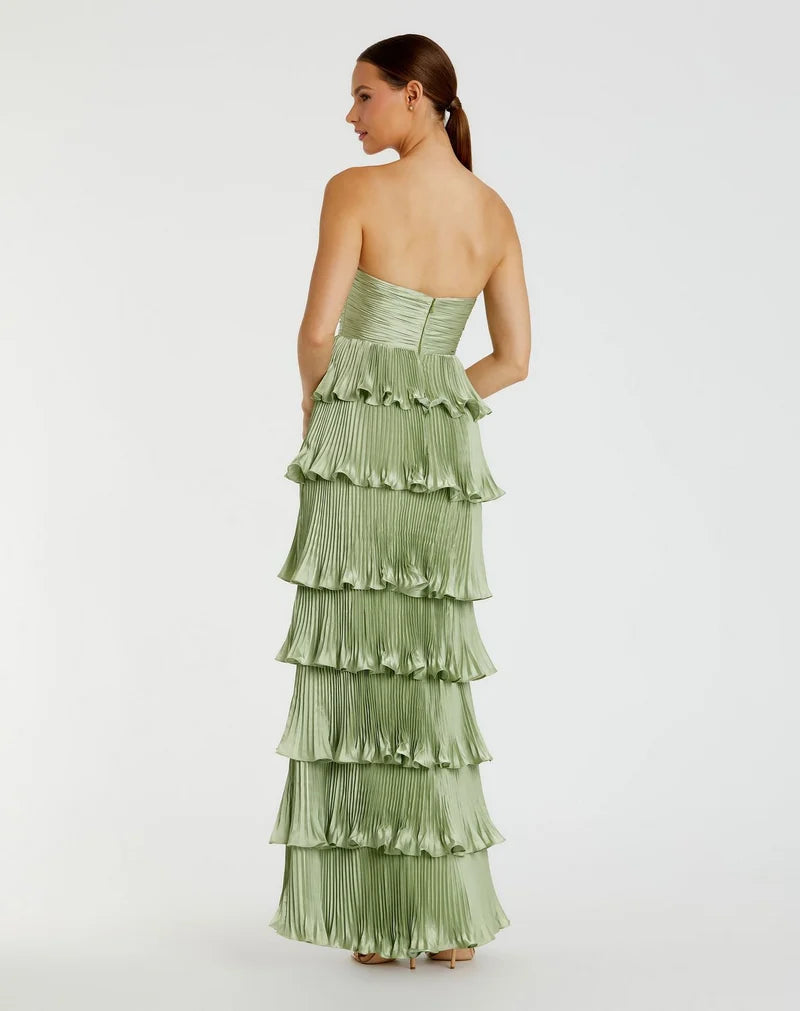 Romantic A-Line Sweetheart Strapless Zip-Back Tiered Floor-Length Prom Dress
