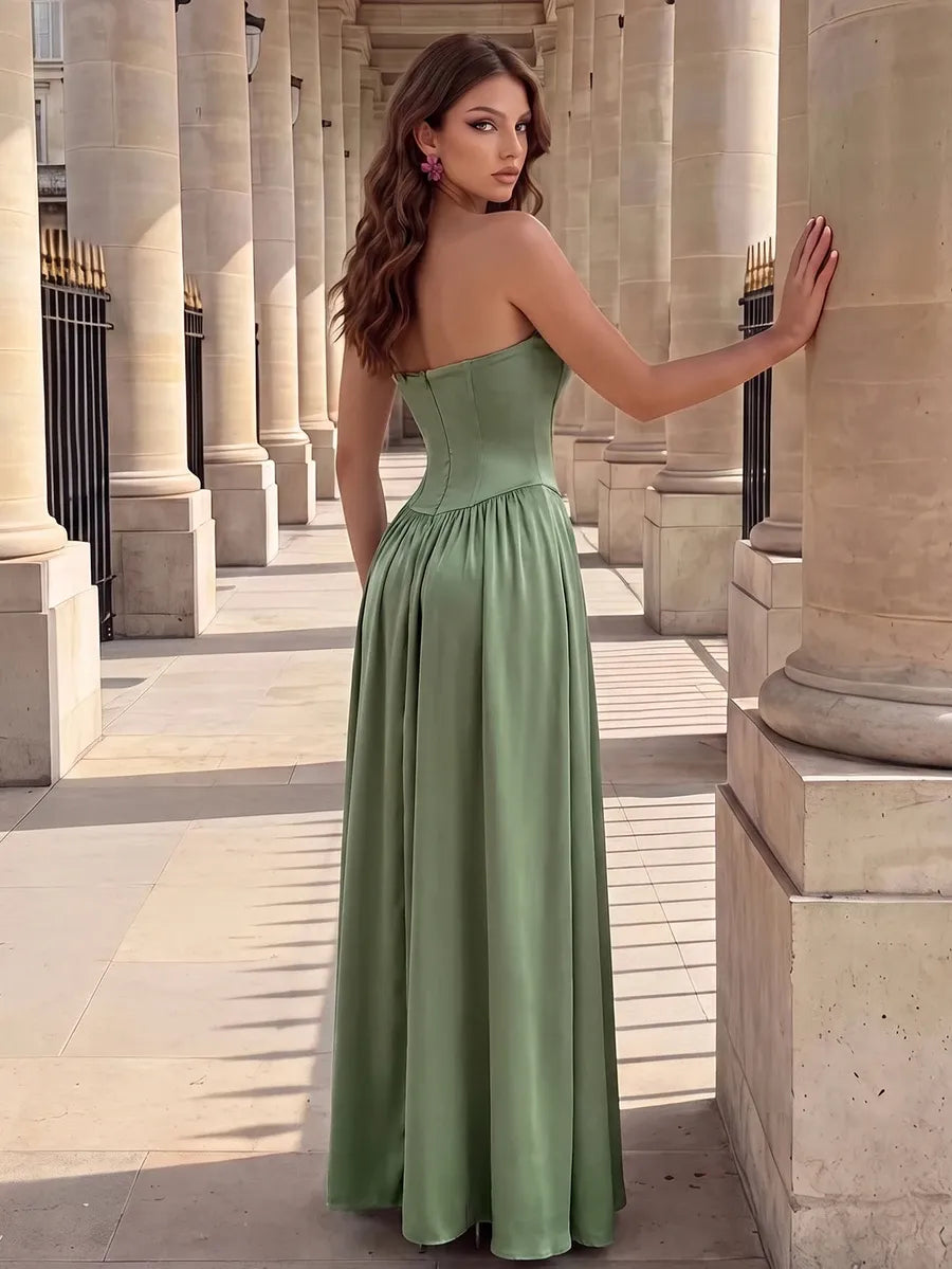 Elegant A-Line Sweetheart Strapless Zip-Back Floor-Length Wedding Guest Dress