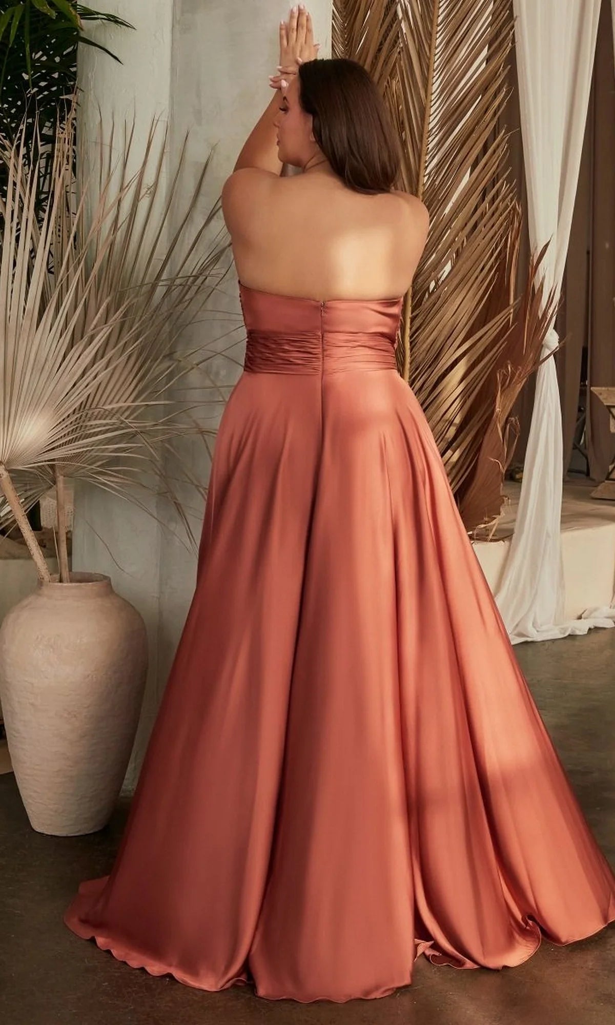 Elegant A Line Sweetheart Strapless Satin Floor Length Plus Size Evening Dress