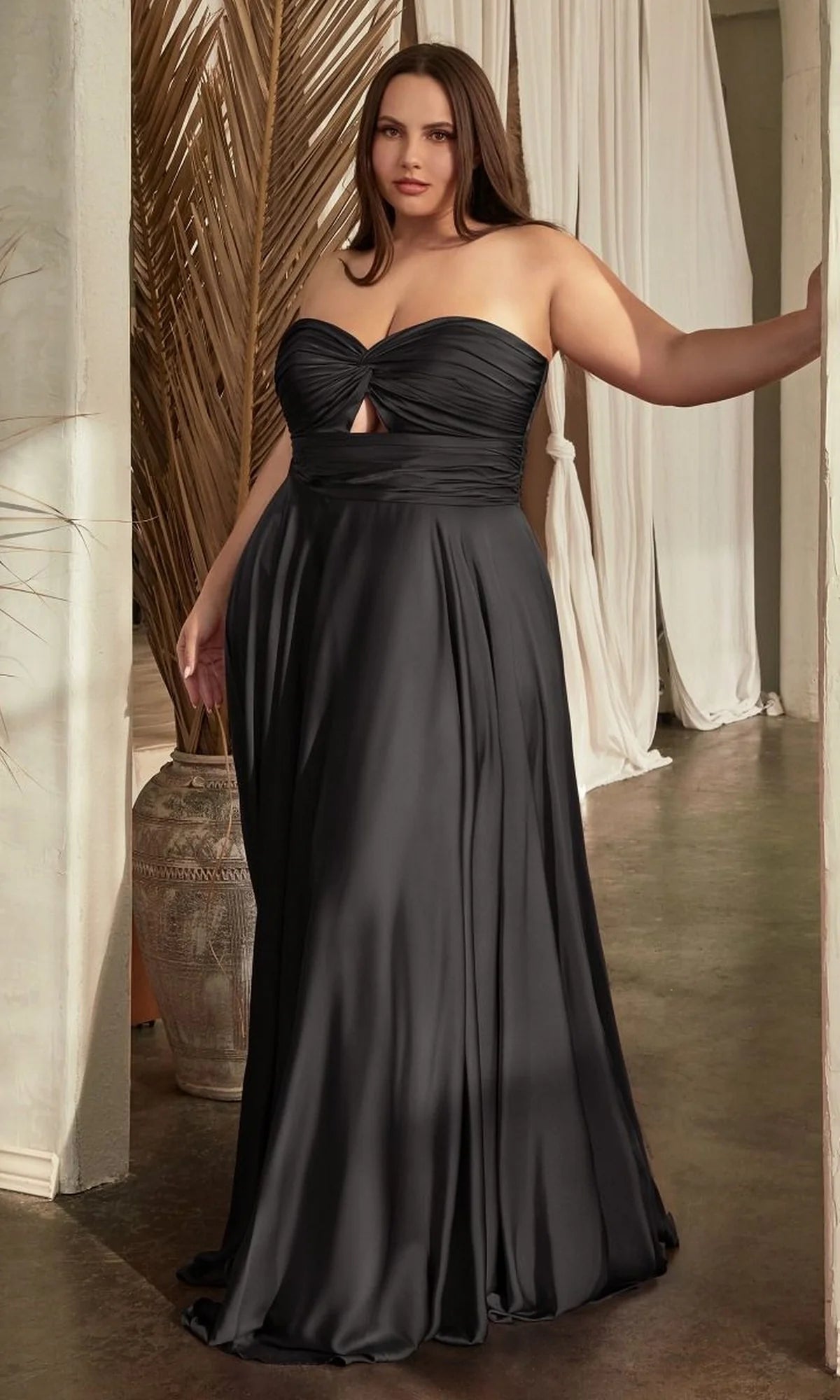 Elegant A Line Sweetheart Strapless Satin Floor Length Plus Size Evening Dress