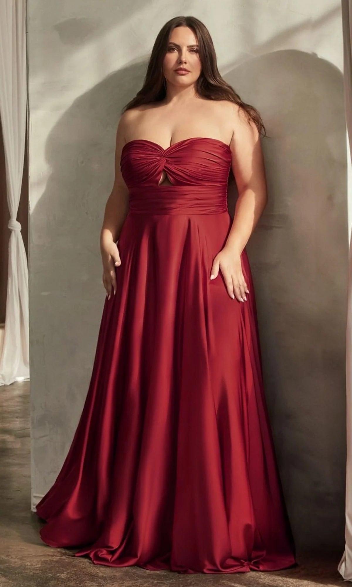 Elegant A Line Sweetheart Strapless Satin Floor Length Plus Size Evening Dress