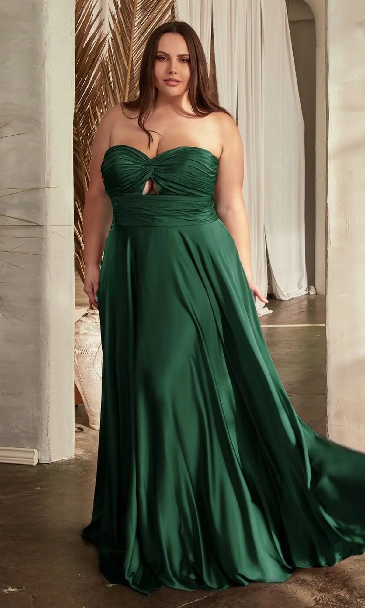 Elegant A Line Sweetheart Strapless Satin Floor Length Plus Size Evening Dress