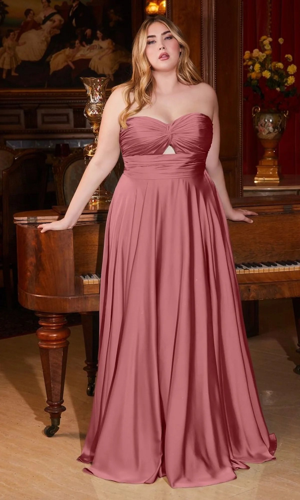 Elegant A Line Sweetheart Strapless Satin Floor Length Plus Size Evening Dress