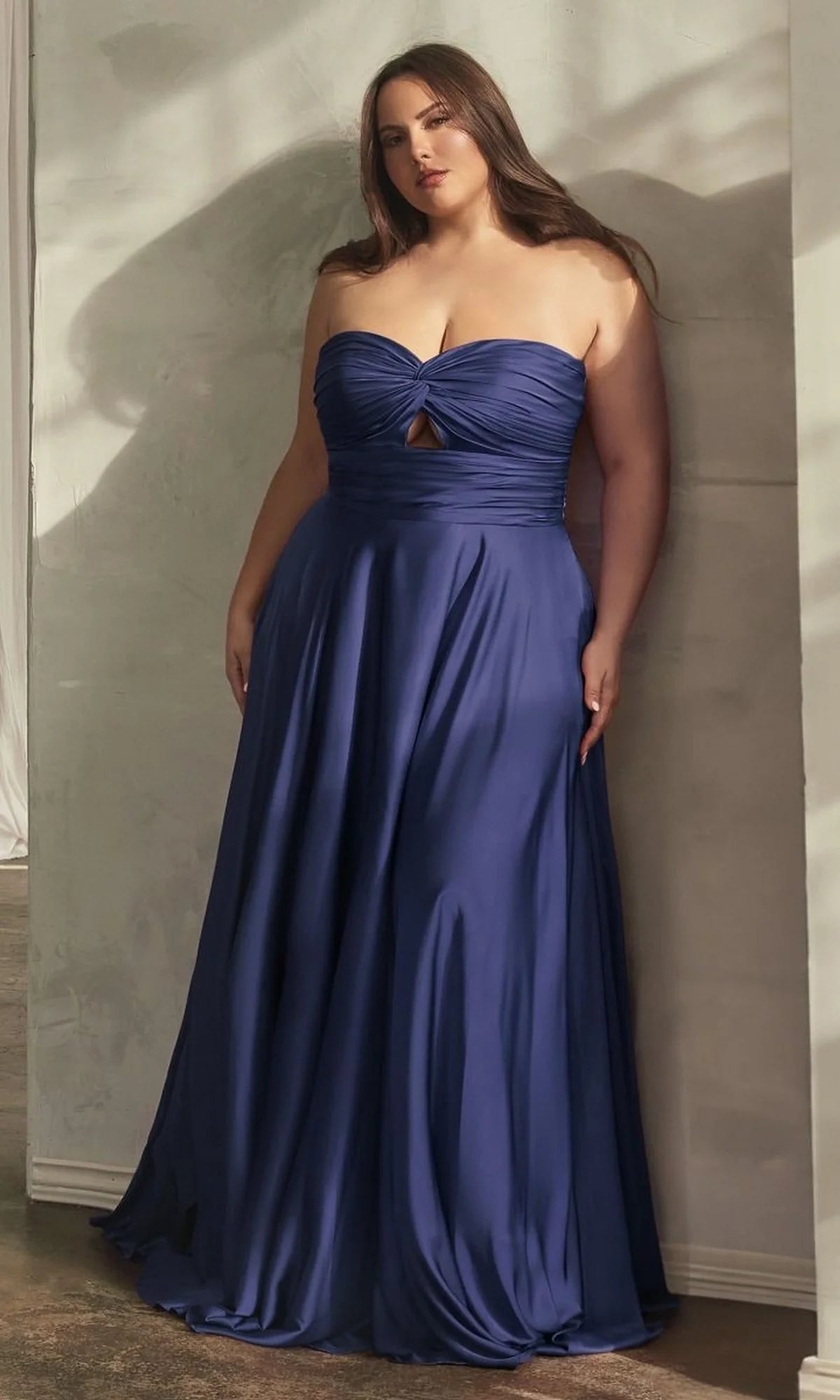 Elegant A Line Sweetheart Strapless Satin Floor Length Plus Size Evening Dress