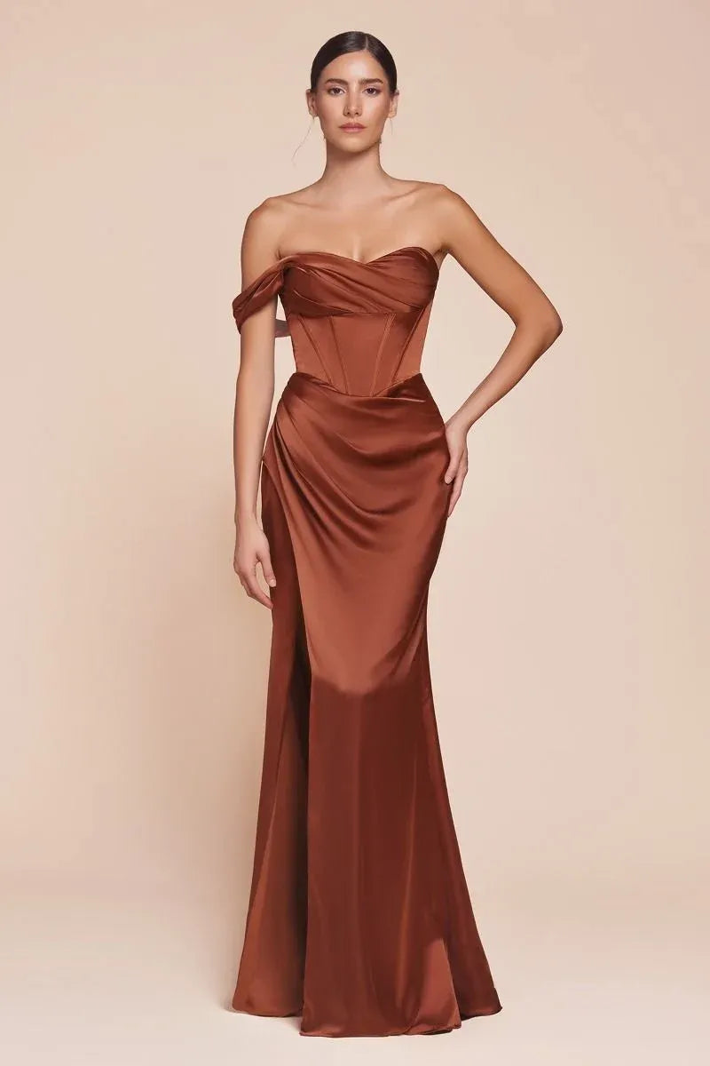 Elegant Sheath Sweetheart Off Shoulder Lace-Up Back Floor-Length Evening Dress