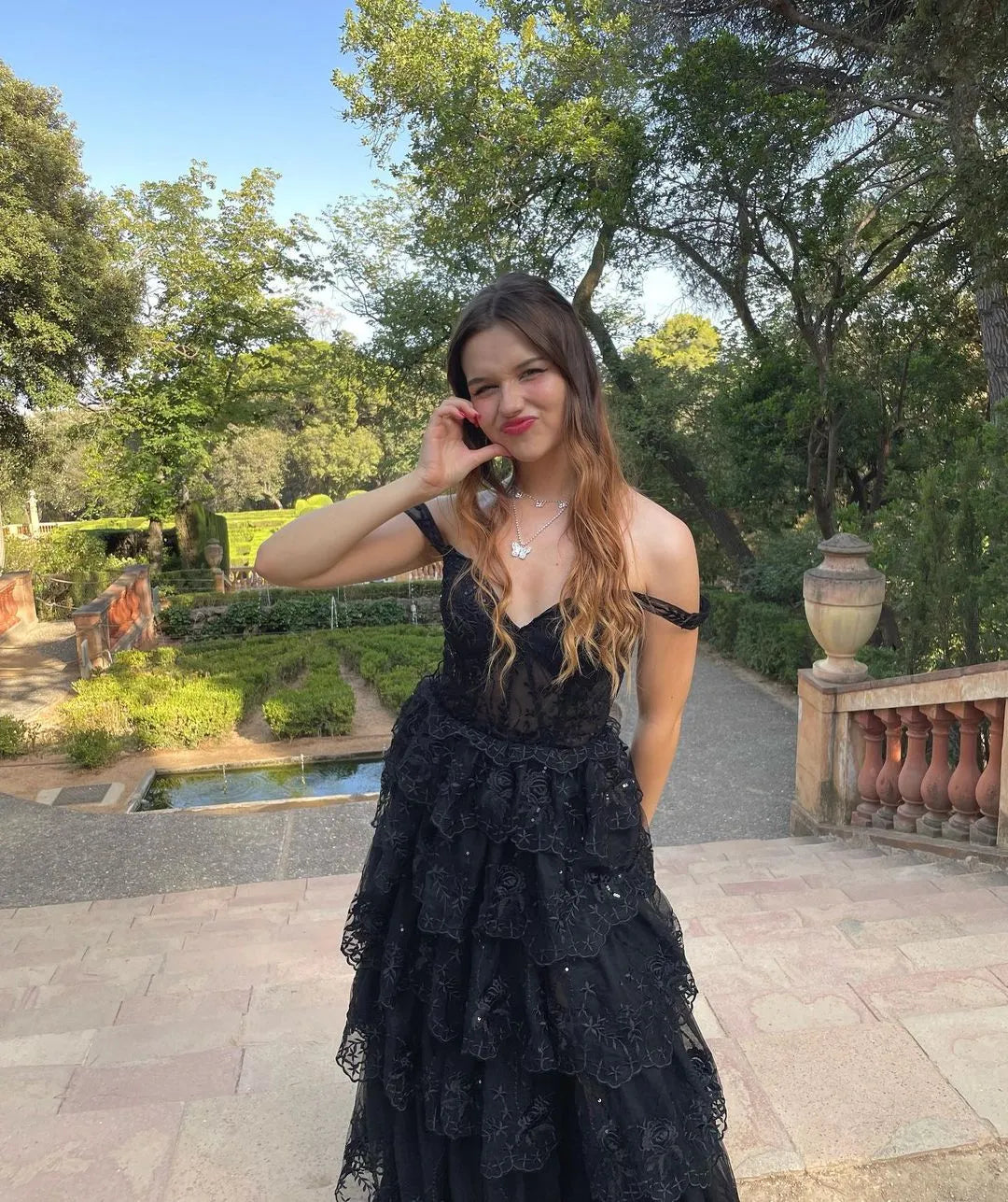 Glamorous A Line Sweetheart Sleeveless Sheer Back Tiered Floor Length Prom Dress