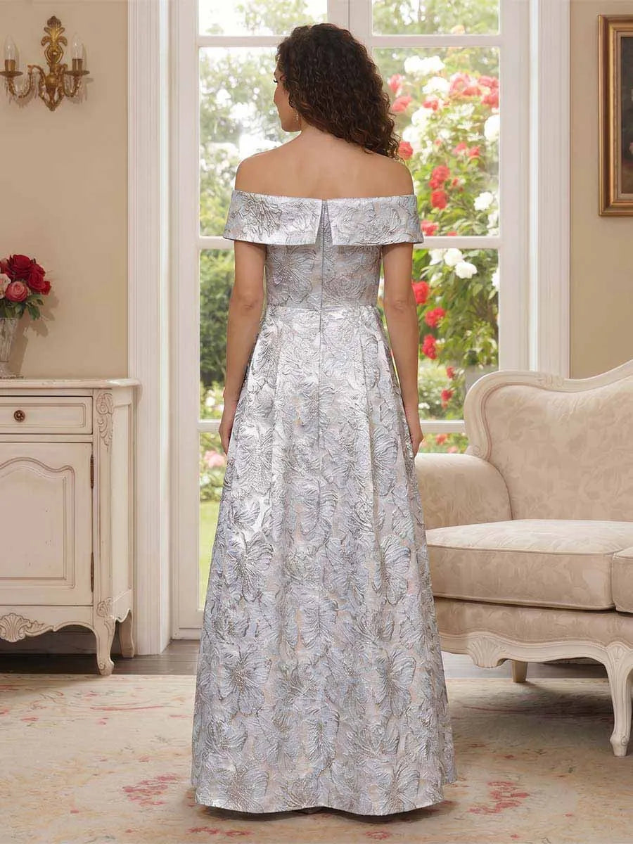 Elegant A-Line Off-Shoulder Cap Sleeve Zipper Back Floor-Length Mother of the Bride Dress