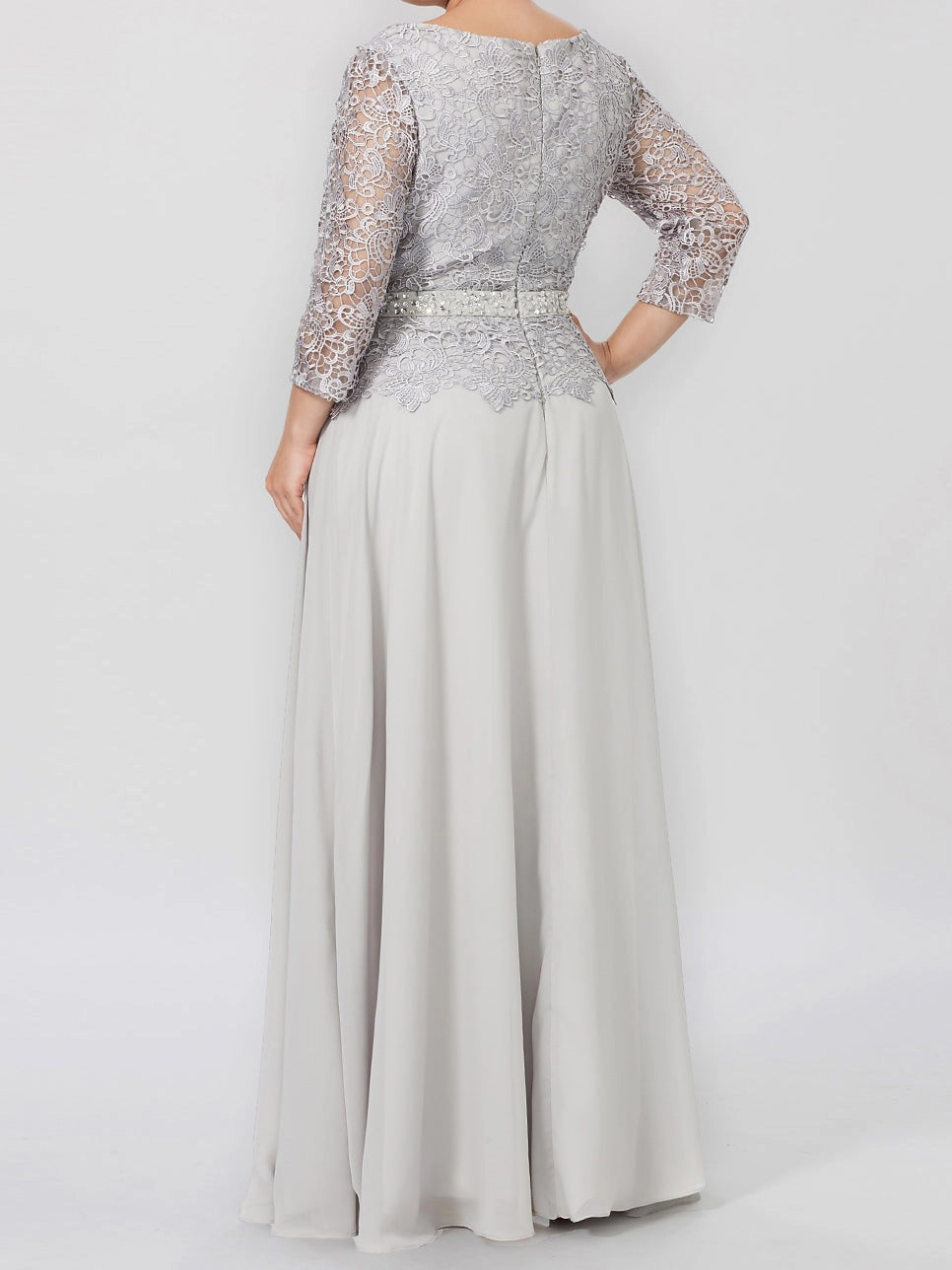 Elegant A-Line Scoop Neck Three Quarter Sleeve Zipper Back Floor Length Mother of the Bride Dress