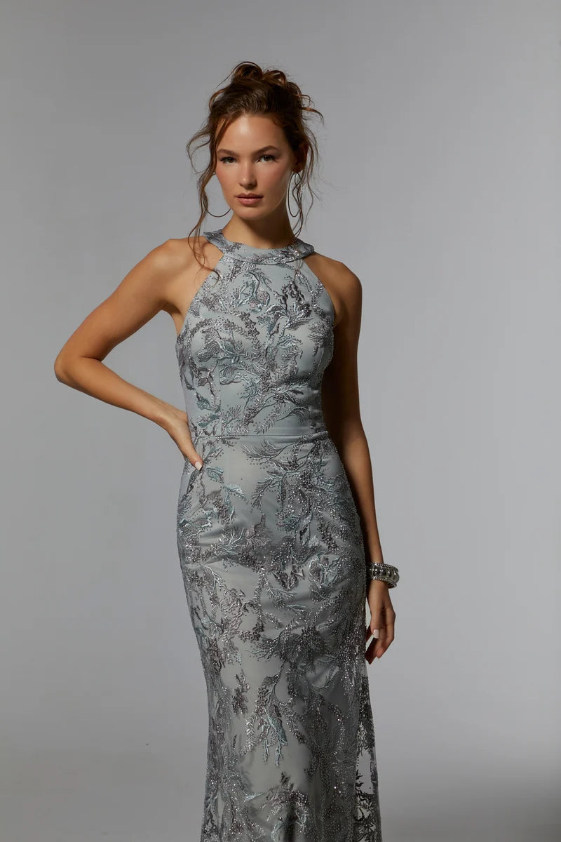 Elegant Sheath Halter Neck Sleeveless Illusion-Back Floor-Length Evening Dress