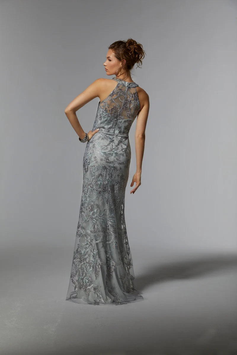 Elegant Sheath Halter Neck Sleeveless Illusion-Back Floor-Length Evening Dress