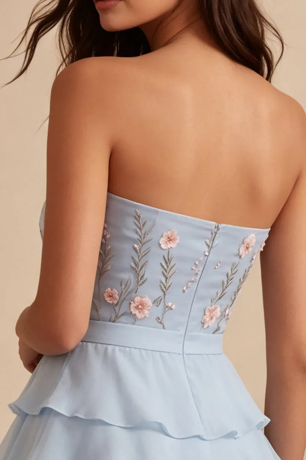 Romantic A-Line Strapless Sleeveless Zip Back Tiered Mini Homecoming Dress