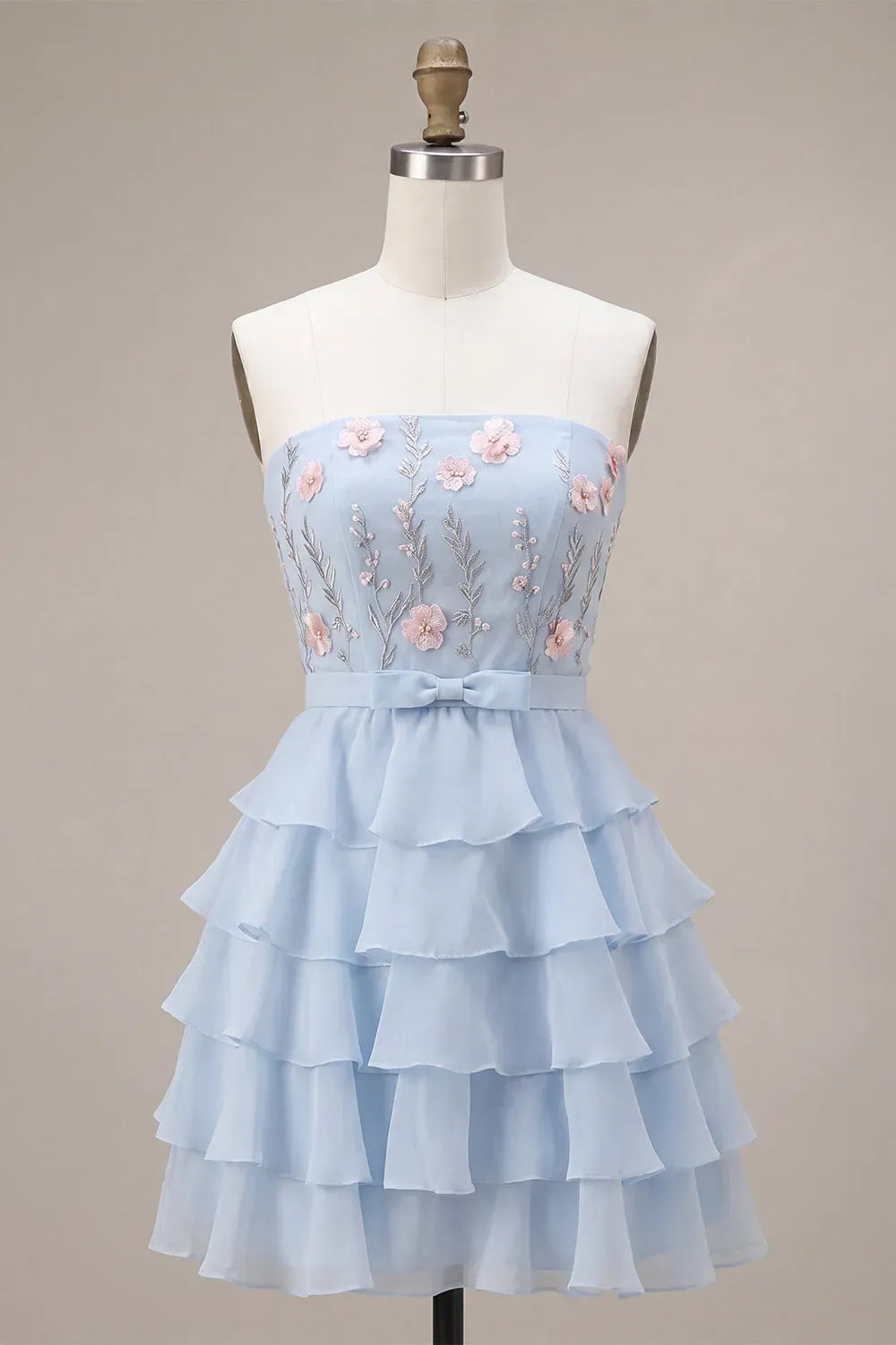 Romantic A-Line Strapless Sleeveless Zip Back Tiered Mini Homecoming Dress
