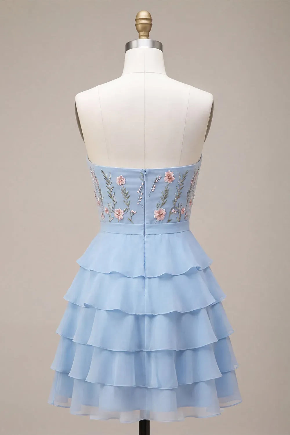 Romantic A-Line Strapless Sleeveless Zip Back Tiered Mini Homecoming Dress