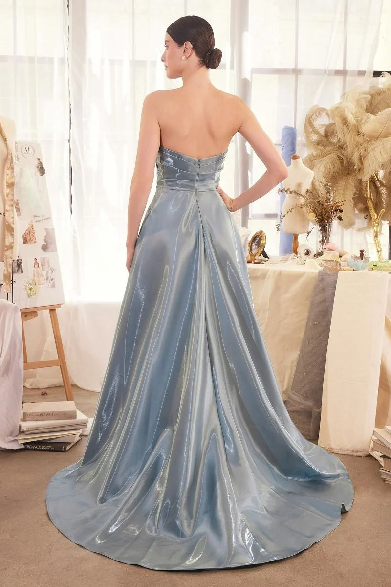 Elegant Satin A-Line Strapless Draped Back-Zip Floor-Length Evening Dress