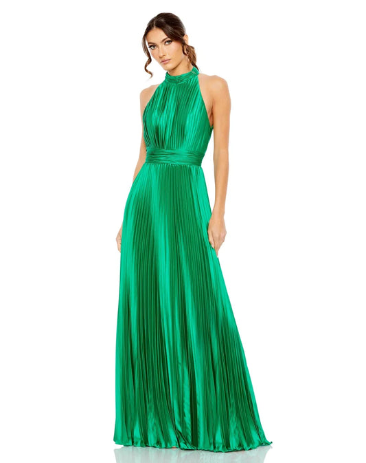 Loverlm spring green halter pleated A-line floor-length bridesmaid dress front view