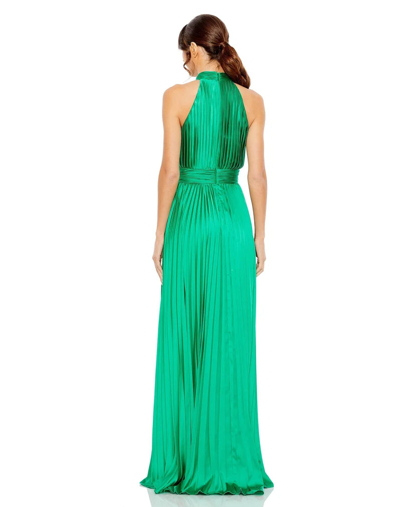 Elegant A-Line Halter Sleeveless High-Back Pleated Floor-Length Evening Dress