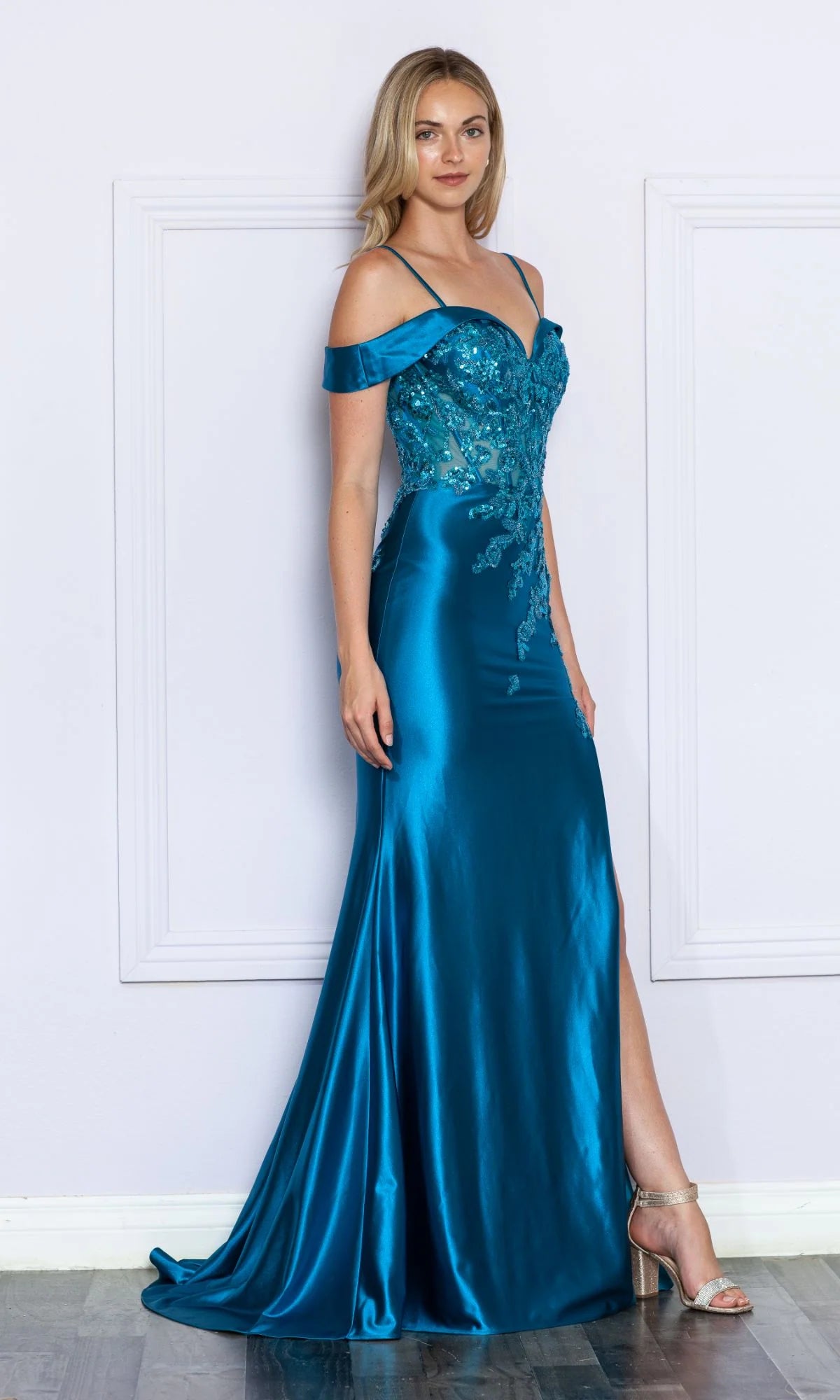 Glamorous Mermaid Sweetheart Off Shoulder Satin Floor Length Prom Dress
