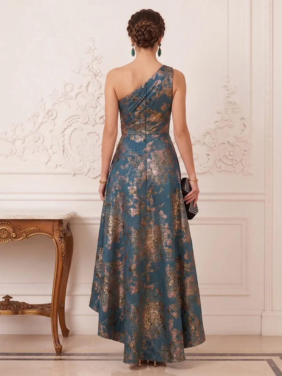 Elegant A-Line One Shoulder Sleeveless Zipper Back High-Low Evening Dress
