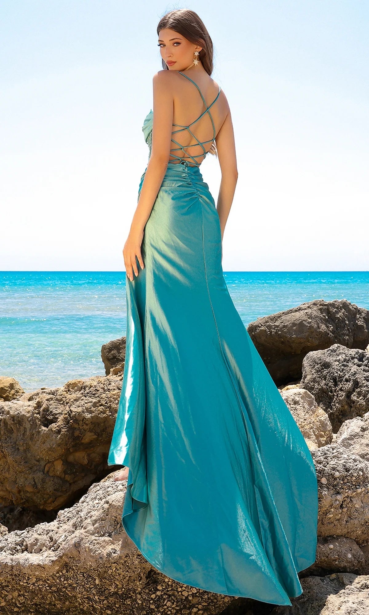 Glamorous Mermaid Strapless Sleeveless Satin Floor Length Prom Dress