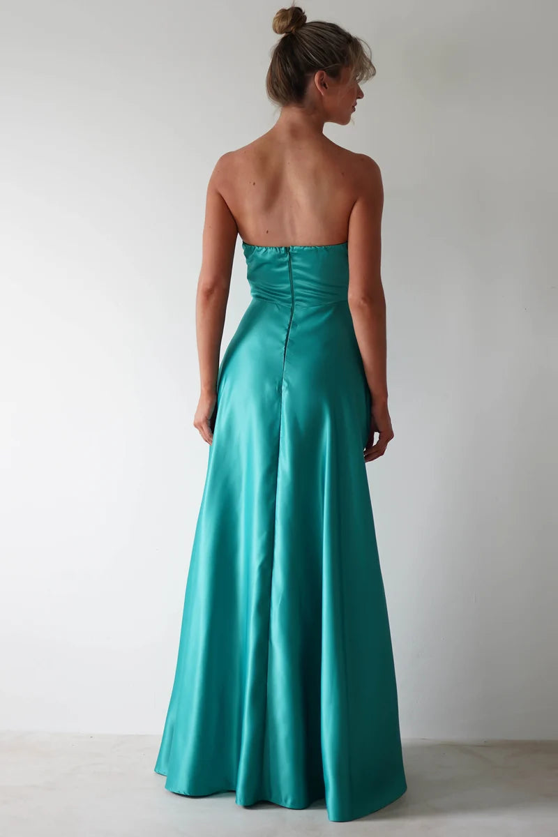 Elegant A-Line Sweetheart Strapless Zipper Back Floor-Length Prom Dress