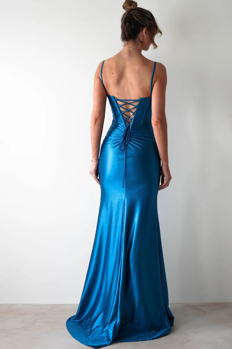Glamorous Mermaid Sweetheart Spaghetti Strap Lace-Up Slit Floor-Length Prom Dress