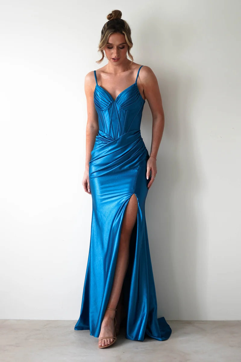 Glamorous Mermaid Sweetheart Spaghetti Strap Lace-Up Slit Floor-Length Prom Dress