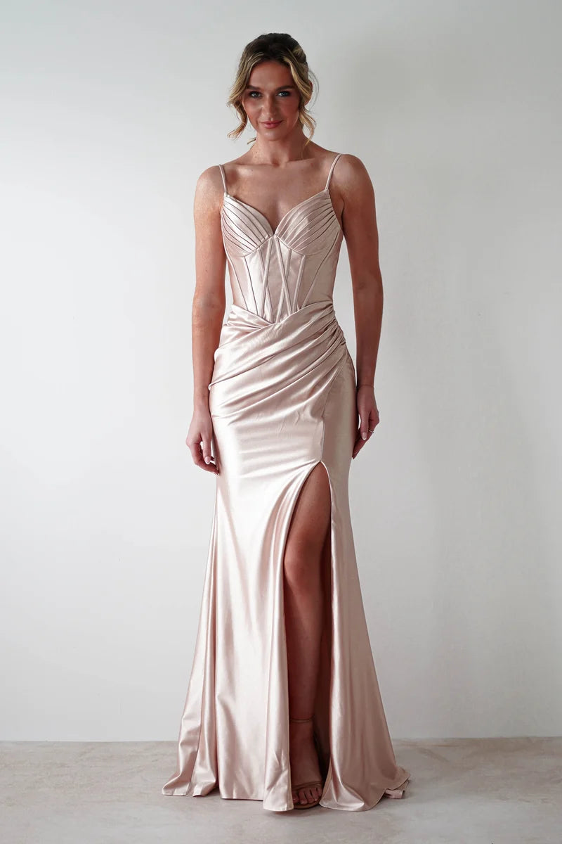 Glamorous Mermaid Sweetheart Spaghetti Strap Lace-Up Slit Floor-Length Prom Dress