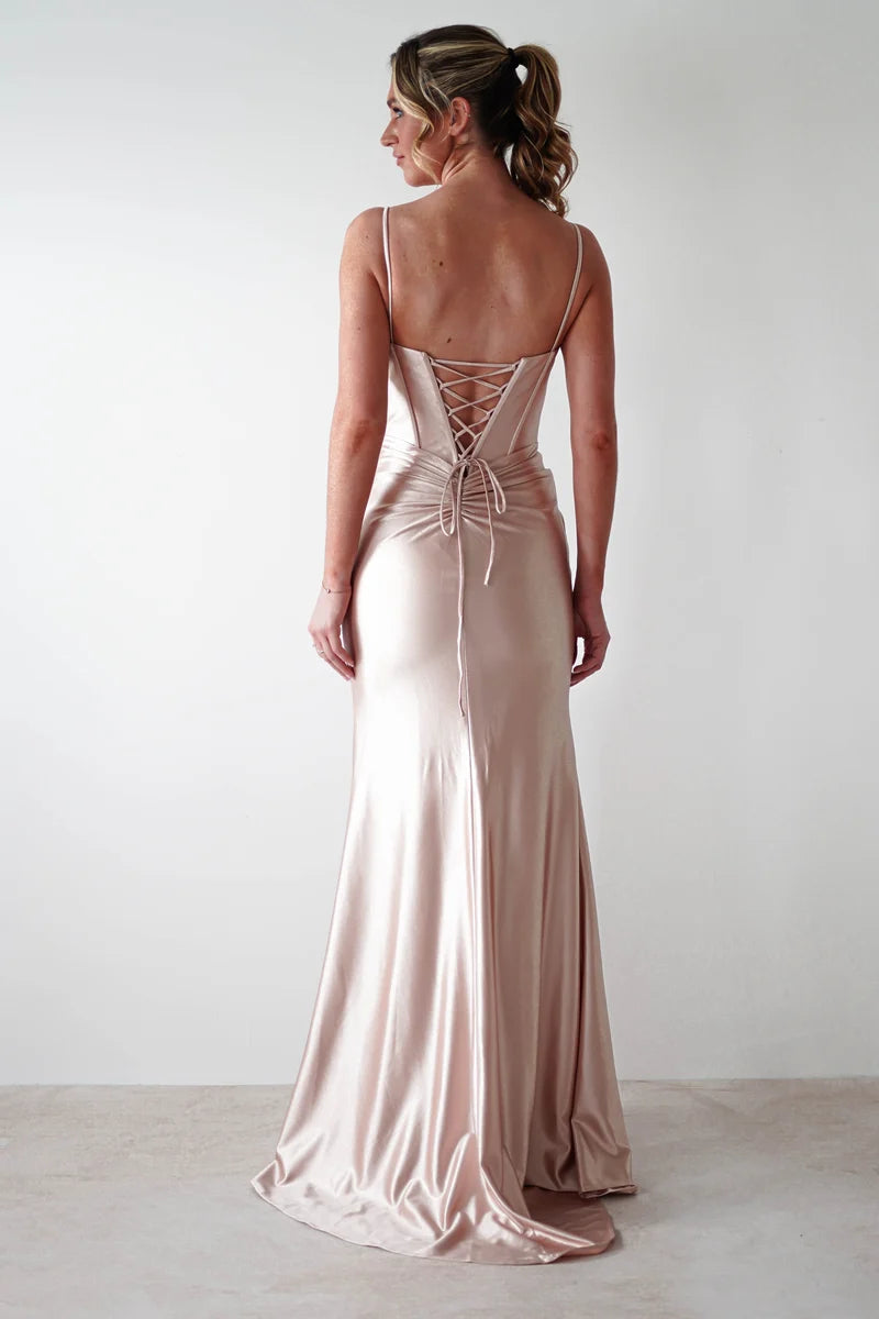 Glamorous Mermaid Sweetheart Spaghetti Strap Lace-Up Slit Floor-Length Prom Dress