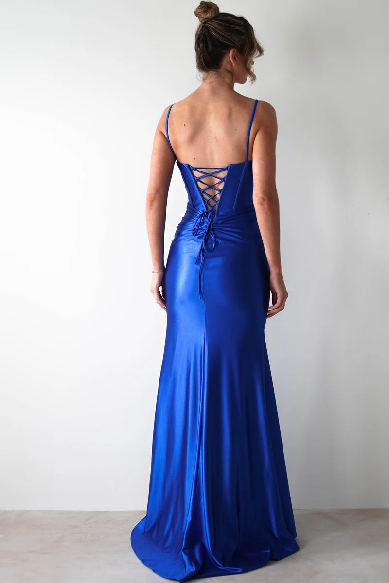 Glamorous Mermaid Sweetheart Spaghetti Strap Lace-Up Slit Floor-Length Prom Dress
